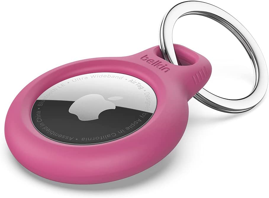 apple airtag keyring holder in pink